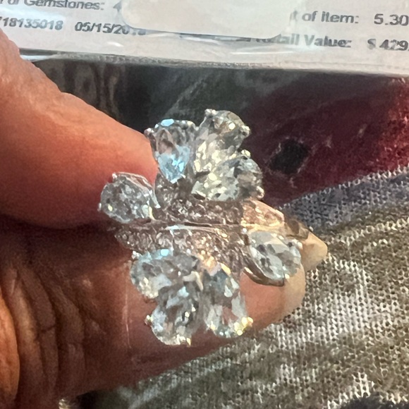 3.92CT Pear Cut Topaz And 0.28CT Round Cut White Topaz 925 Sterling Silver Ring - Picture 6 of 9